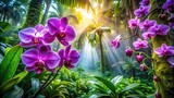 High-resolution macro reveals surreal purple orchid's exotic beauty; a tropical forest bloom.