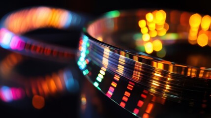 Poster - Fiber optic cable transmitting colorful data streams, creating a vibrant display of light and technology in a dark environment, suggesting speed and connectivity