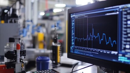 Aufkleber - modern industrial factory or laboratory with computer showing graph and measuring instruments, sugge