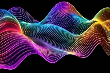 Poster - Colorful Abstract Wave with Vibrant Rainbow Light Lines on Black Background : Generative AI