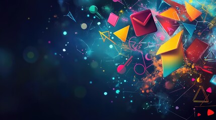 Poster - dynamic back to school background with a burst of colorful geometric shapes and symbols representing different academic subjects.