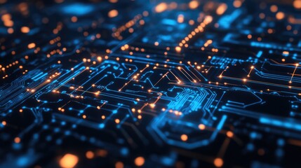 Poster - Dynamic blue circuit board closeup: Visualizing cyber security and data flow