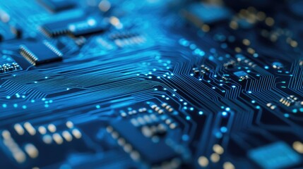 Poster - Dynamic blue circuit board closeup: Visualizing cyber security and data flow
