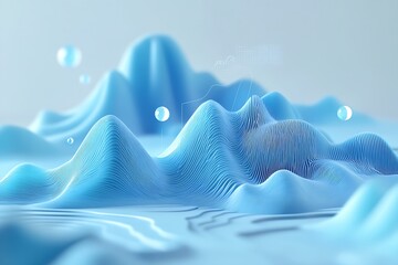 Poster - Abstract Blue Futuristic 3D Landscape with Flowing Waves and Surreal Elements : Generative AI