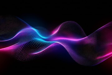 Leinwandbilder - Abstract Neon Wave Design with Dotted Patterns on Black Background : Generative AI