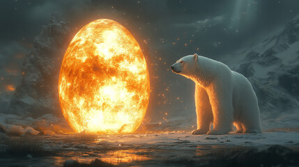 Wall Mural - Polar bear playing with easter eggs