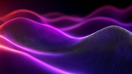 Fototapete - Purple and Pink Abstract 3D Wavy Lines in a Futuristic Digital Background : Generative AI