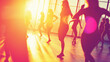 © INT888 - Energetic group of friends dancing in fitness class during sunset
