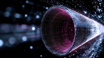 Fototapete - Abstract representation of a glowing digital tunnel with vibrant particles creating a sense of movement and depth in a futuristic environment