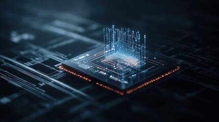 Poster - Futuristic Circuit Board Concept with Microprocessor and Abstract Data Visualization for Technology and Innovation Themes in Digital Environments