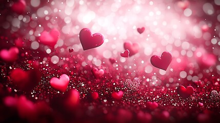 Poster - Heartfelt Floating Red Hearts in Glittery Bokeh Setting Perfect for Valentine's Day Cards and Wedding Invitations : Generative AI
