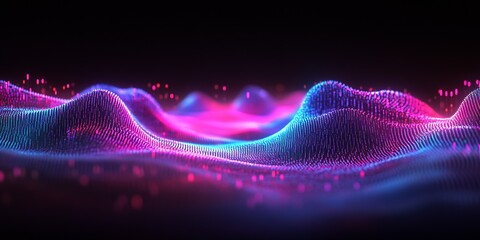 Fototapete - Colorful Abstract Wave Patterns with Neon Light Effects in Digital Art : Generative AI