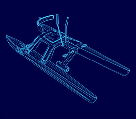 Poster - Blue drawing of a boat with a blue background. The boat is shown in a very stylized way, with a lot of detail and emphasis on the design. Scene is one of creativity and imagination