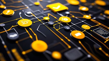 Poster - Abstract Technology Circuit Board Design with Orange Nodes and Connections : Generative AI