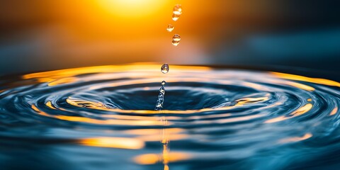 Leinwandbilder - Captivating Water Drop Splashes Against a Sunlit Backdrop : Generative AI