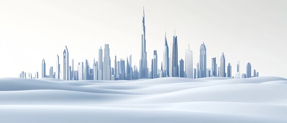 Poster - Stunning Dubai Skyline in Monochrome with Abstract Desert Background : Generative AI