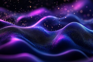 Aufkleber - Mesmerizing Abstract Digital Landscape in Purple and Pink with Glowing Particles : Generative AI