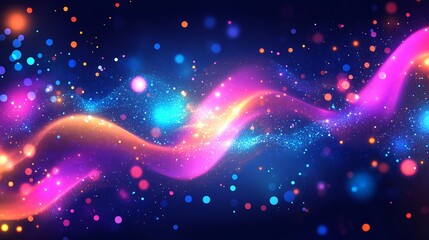 Poster - Mesmerizing Twisting Neon Wave with Sparkling Dots on Bold Dark Background : Generative AI