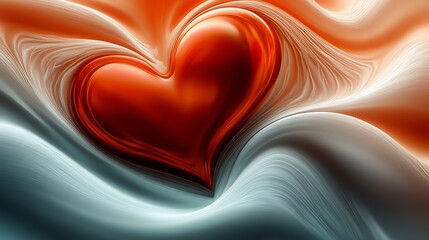 Poster - Dynamic Swirling Abstract Heart in Red With Blue Flowing Waves for Artistic Valentine Projects : Generative AI