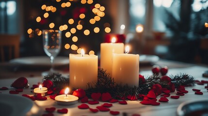 Poster - Warm Candlelit Setting with Seasonal Decor for Cozy Festive Ambiance and Celebration : Generative AI