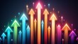 © Taylor - a cluster of brightly colored arrows point upwards glowing with streaks of light against a dark background