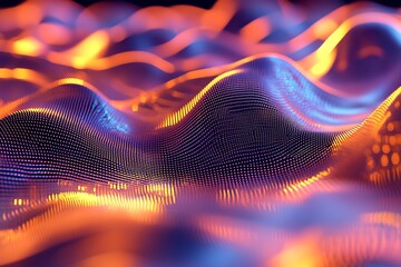 Poster - Vivid and dynamic 3D digital landscape of colorful waves with glowing futuristic patterns : Generative AI