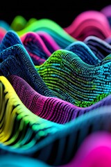 Poster - Futuristic 3D Wave Pattern with Neon Rainbow Gradient Colors : Generative AI