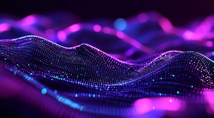 Fototapete - Abstract Futuristic Digital Waveform with Neon Purple and Blue Glow : Generative AI