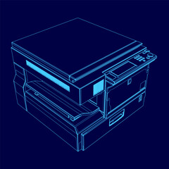Poster - Blue image of a printer. Vector illustration