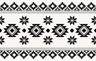 Wall Mural - Ethnic tribal Aztec black and white background. Seamless tribal pattern, folk embroidery, tradition geometric Aztec ornament. Traditional design for fabric, textile, print, rug, paper
