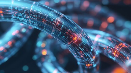 Poster - Fiber optic cables are transferring large amounts of digital information through cyberspace, creating a futuristic network of light and data