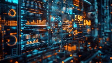 Aufkleber - complex algorithms processing vast amounts of information on a futuristic server room monitoring sys