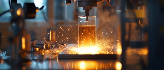 Poster - A captivating image of a metalworking process, showcasing a cutting machine creating sparks as it works on a cylindrical object, highlighting precision and modern technology.