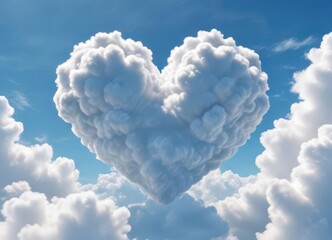 Wall Mural - Large puffy heart-shaped cloud, vibrant white against blue ,  puffy,  high-resolution