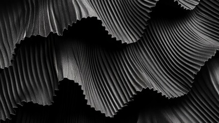 Poster - Black Corrugated Paper Texture with Ripples for Craft Projects and Design Backgrounds Featuring Empty Copyspace for Text Placement