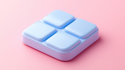 Poster - 3D blue grid button design on a soft pink background for modern interface and graphic applications
