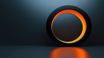 Poster - 3D Circular Tunnel Design with Orange Accent and Reflection for Modern Business Concepts and Copy Space