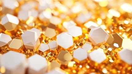 Poster - 3D Abstract Background with Shimmering White and Gold Hexagonal Patterns for Elegant Design Concepts