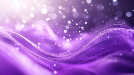 Fototapete - Vibrant 3D abstract background featuring flowing purple waves and shimmering moving dots in a soft ethereal light
