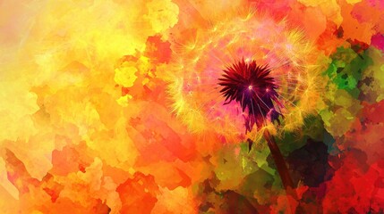 Poster - Vibrant abstract dandelion fluff illustration with intricate texture showcasing natural beauty in a colorful artistic representation