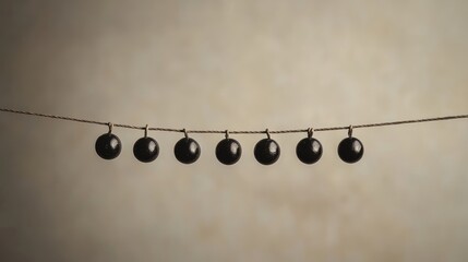 Aufkleber - Beads Hanging on Wire Creating a Minimalist Composition Symbolizing Solitude and Tranquility in a Studio Photograph