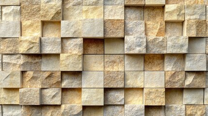 Poster - 3D textured abstract cube stone wall background with varied stone patterns and colors for architectural design and interior decor.