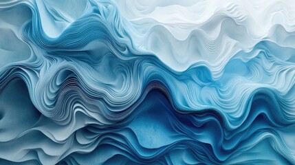 Poster - 3D abstract background featuring soft curves and waves in harmonious shades of blue and white creating a tranquil and modern atmosphere
