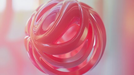 Fototapete - Evolving 3D abstract sphere with organic forms showcasing growth and disappearance in a vibrant pink atmosphere