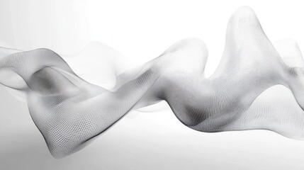 Poster - Abstract 3D Mesh Wave Design with Futuristic Lines and Textures on a White Background for Technology and Art Concepts