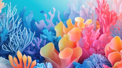 Aufkleber - Vibrant abstract coral reef artwork showcasing the beauty and fragility of marine ecosystems in the face of environmental changes