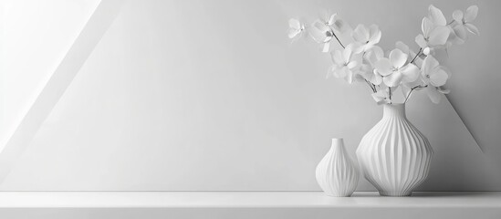 Poster - Monochrome 3D Hexagonal Background with Elegant Vases and Blossoms for Text Placement and Modern Decor Concepts