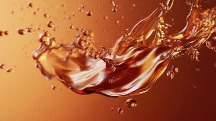 Poster - Liquid Splash Abstract Background in 3D Render with Warm Tones and Bubbles Creating a Dynamic Visual Effect for Creative Projects
