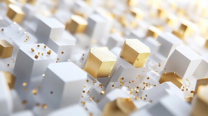 Poster - Elegant 3D Abstract Background with Gold and White Geometric Shapes for Modern Design and Art Projects