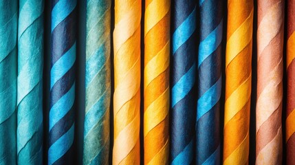 Aufkleber - Colorful paper drinking straws arranged in a vertical pattern showcasing vibrant textures for festive or eco-friendly beverage presentations